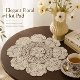Ivory Floral Embroidered Hot Pad & Table Mat - Moss Mend
