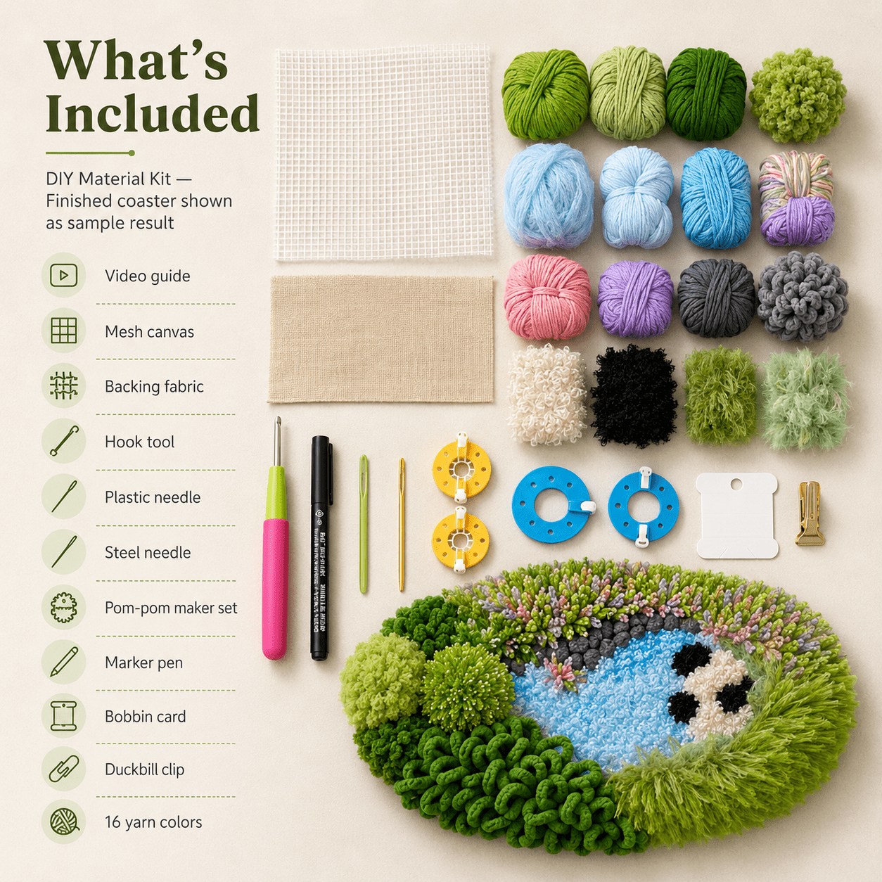 DIY Moss Pond Coaster Kit – Handmade Tufted Cup Mat Craft Set - Moss Mend