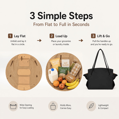 FlatPack Market Tote – Lay-Flat Grocery & Picnic Bag - Moss Mend