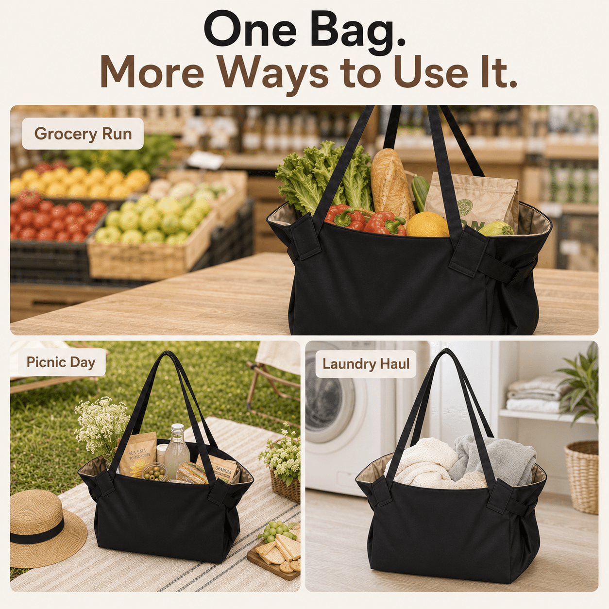 FlatPack Market Tote – Lay-Flat Grocery & Picnic Bag - Moss Mend