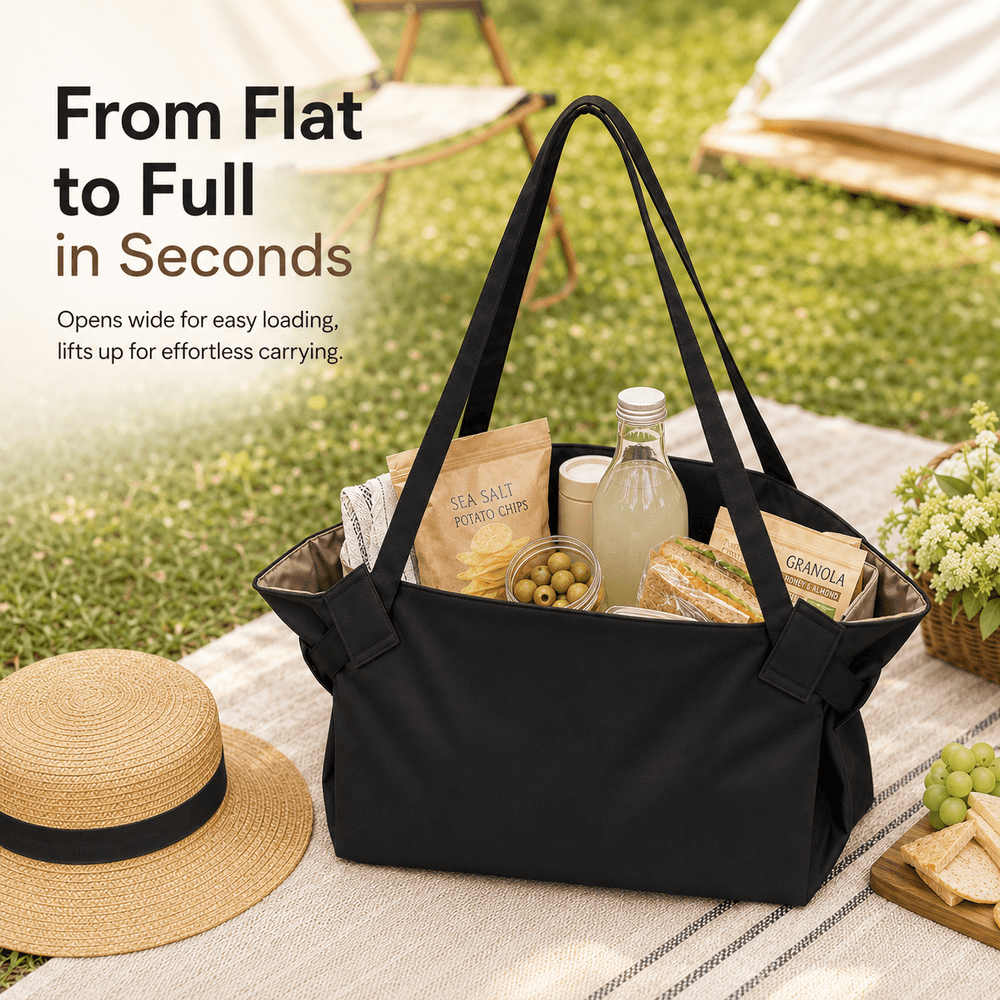 FlatPack Market Tote – Lay-Flat Grocery & Picnic Bag - Moss Mend
