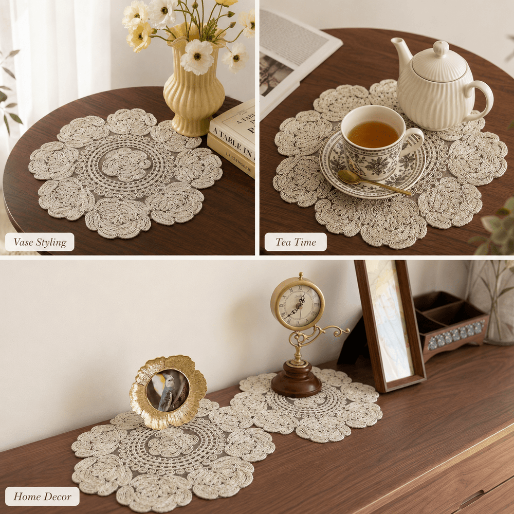 Ivory Floral Embroidered Hot Pad & Table Mat - Moss Mend