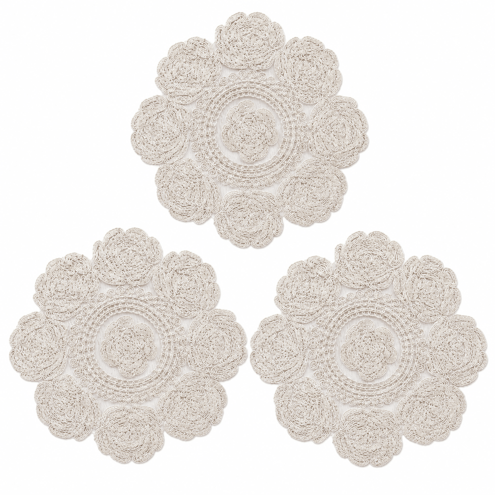Ivory Floral Embroidered Hot Pad & Table Mat - Moss Mend