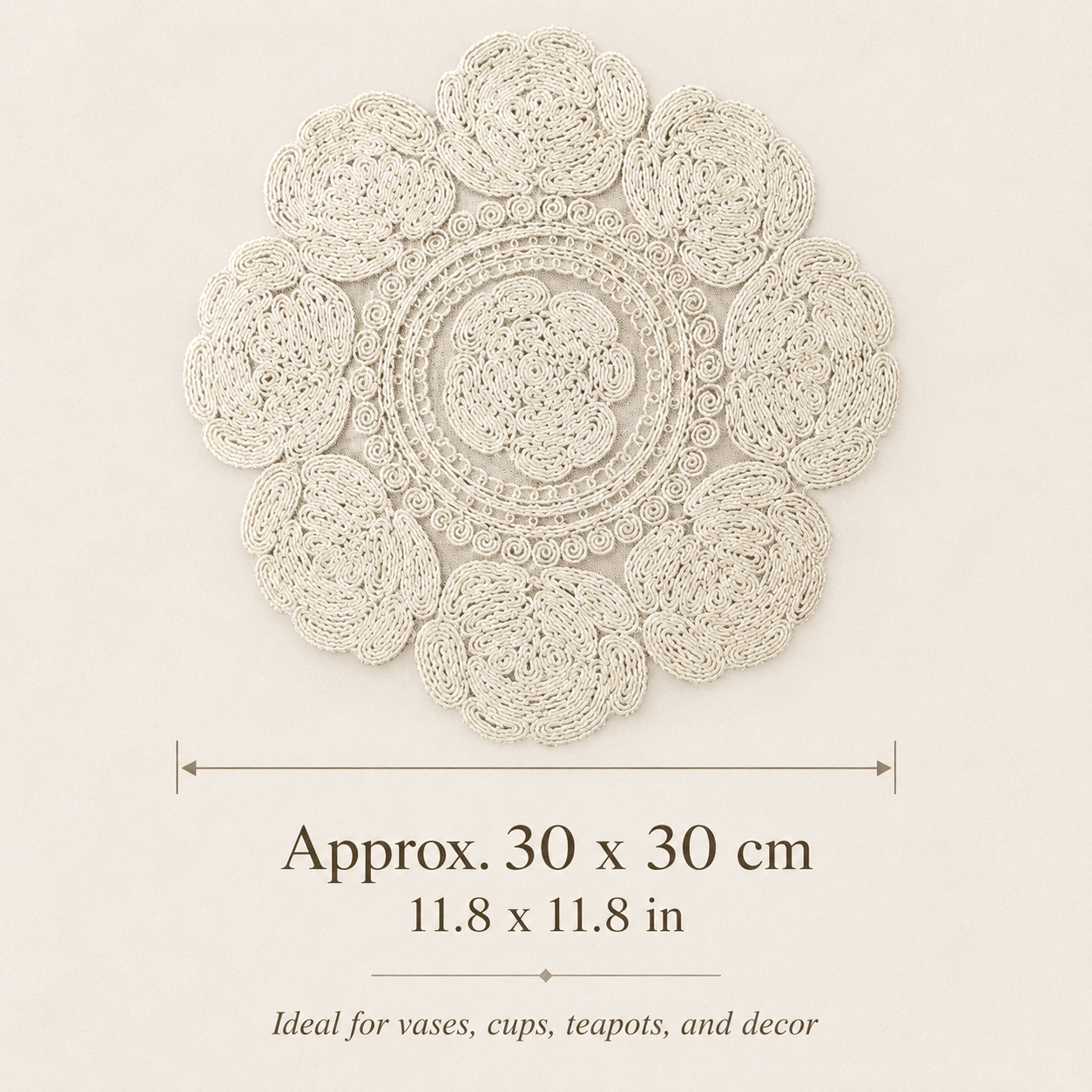 Ivory Floral Embroidered Hot Pad & Table Mat - Moss Mend