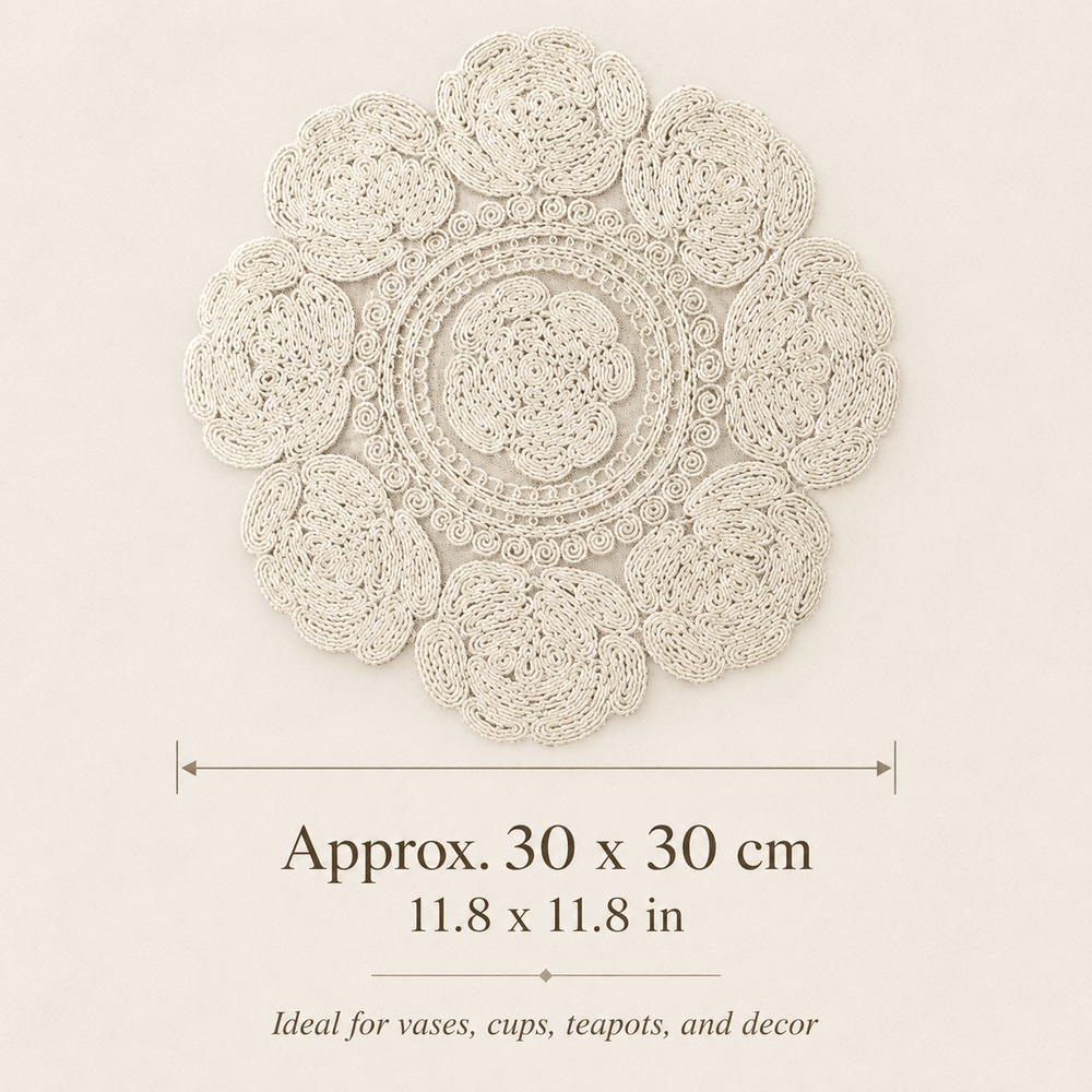 Ivory Floral Embroidered Hot Pad & Table Mat - Moss Mend