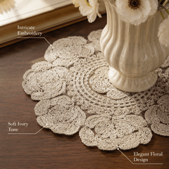 Ivory Floral Embroidered Hot Pad & Table Mat - Moss Mend