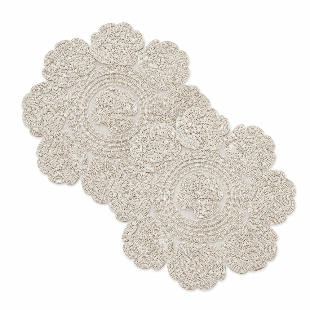 Ivory Floral Embroidered Hot Pad & Table Mat - Moss Mend