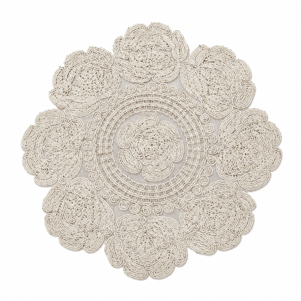 Ivory Floral Embroidered Hot Pad & Table Mat - Moss Mend