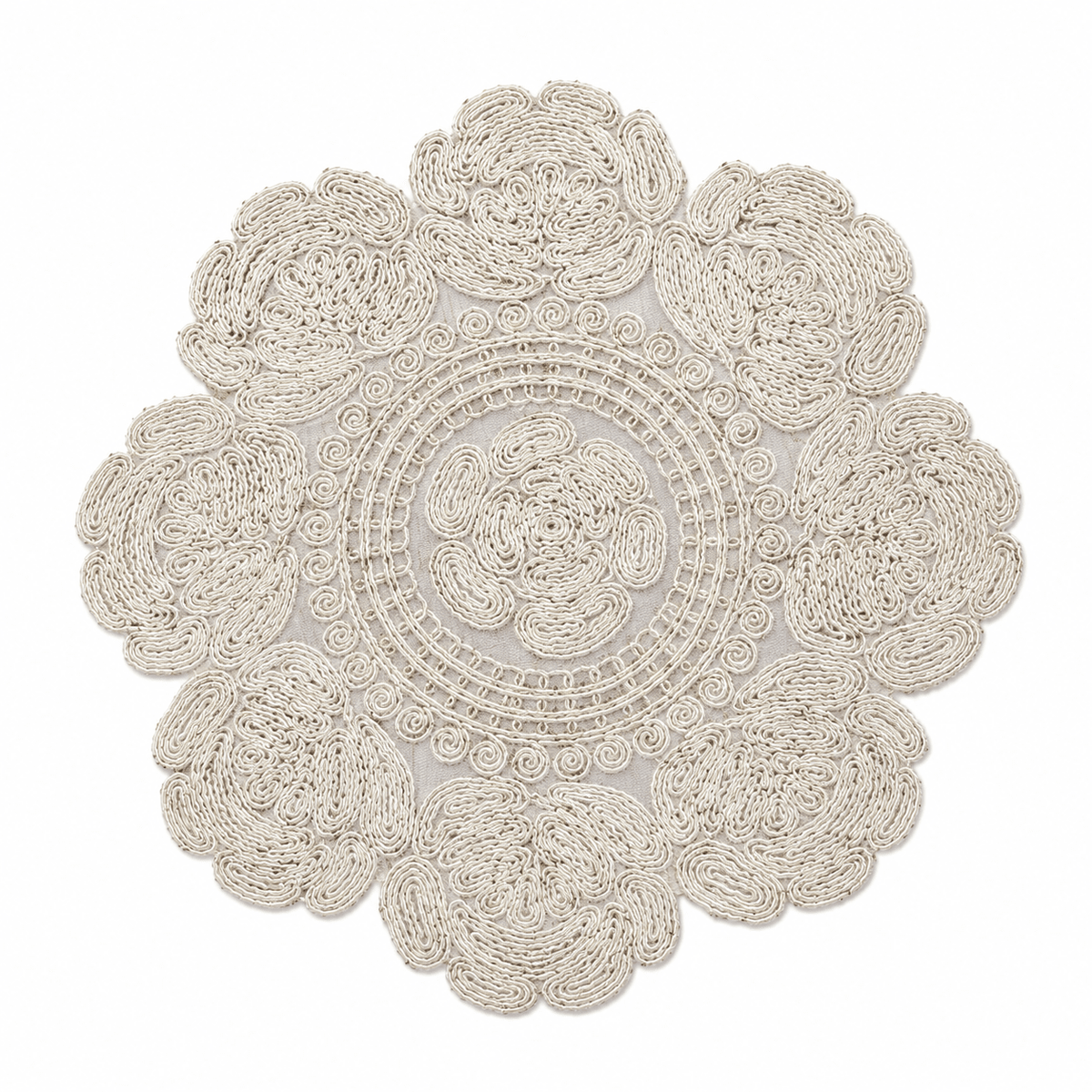 Ivory Floral Embroidered Hot Pad & Table Mat - Moss Mend