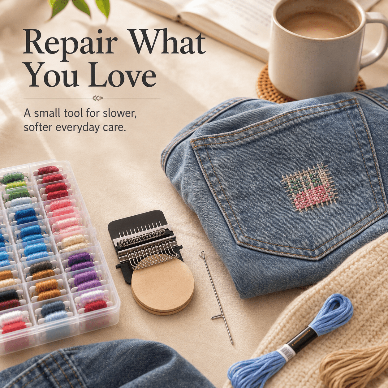 MendWeave Visible Mending Loom Kit - Moss Mend
