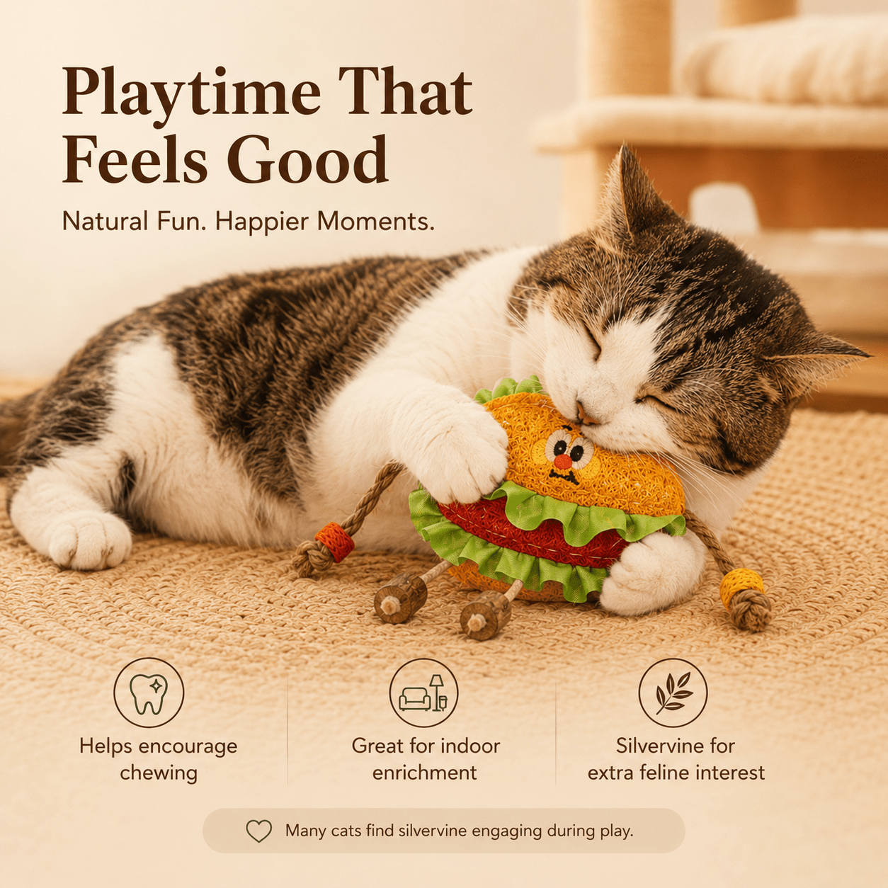 Natural Loofah Cat Dental Chew Toy with Silvervine - Moss Mend