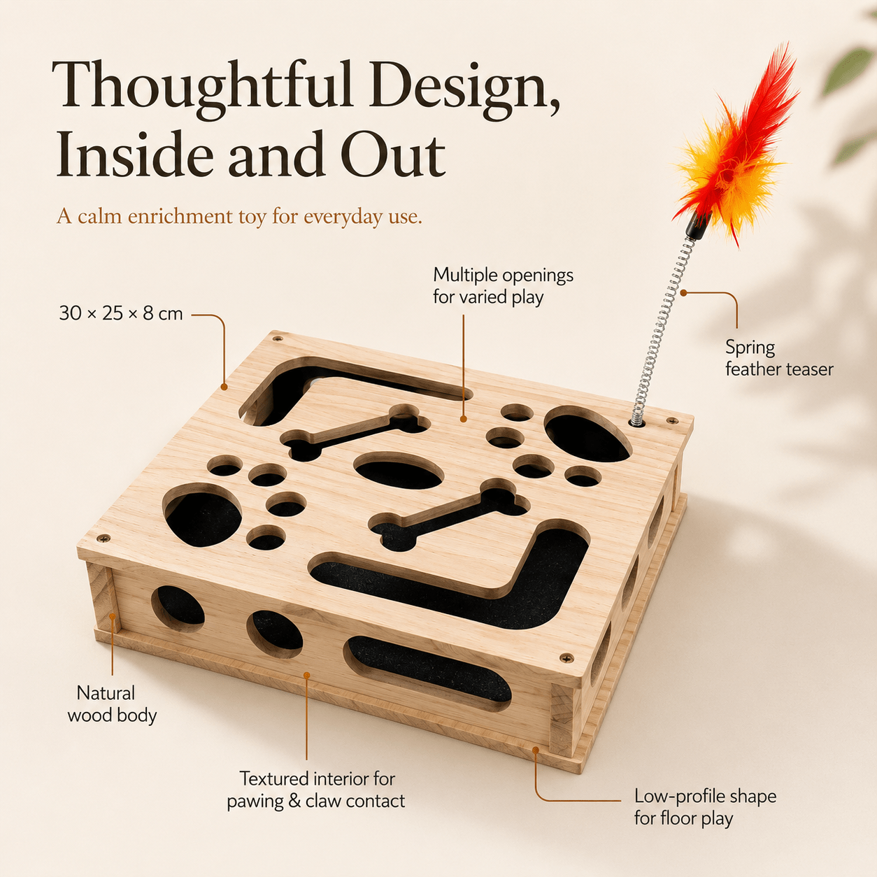 Cat puzzle toy with built-in sandpaper scratching interior