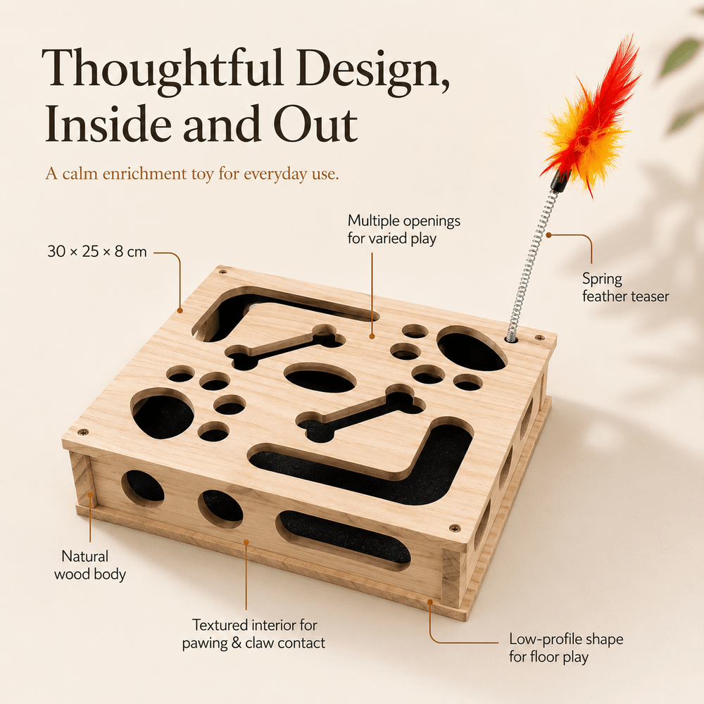 Cat puzzle toy with built-in sandpaper scratching interior