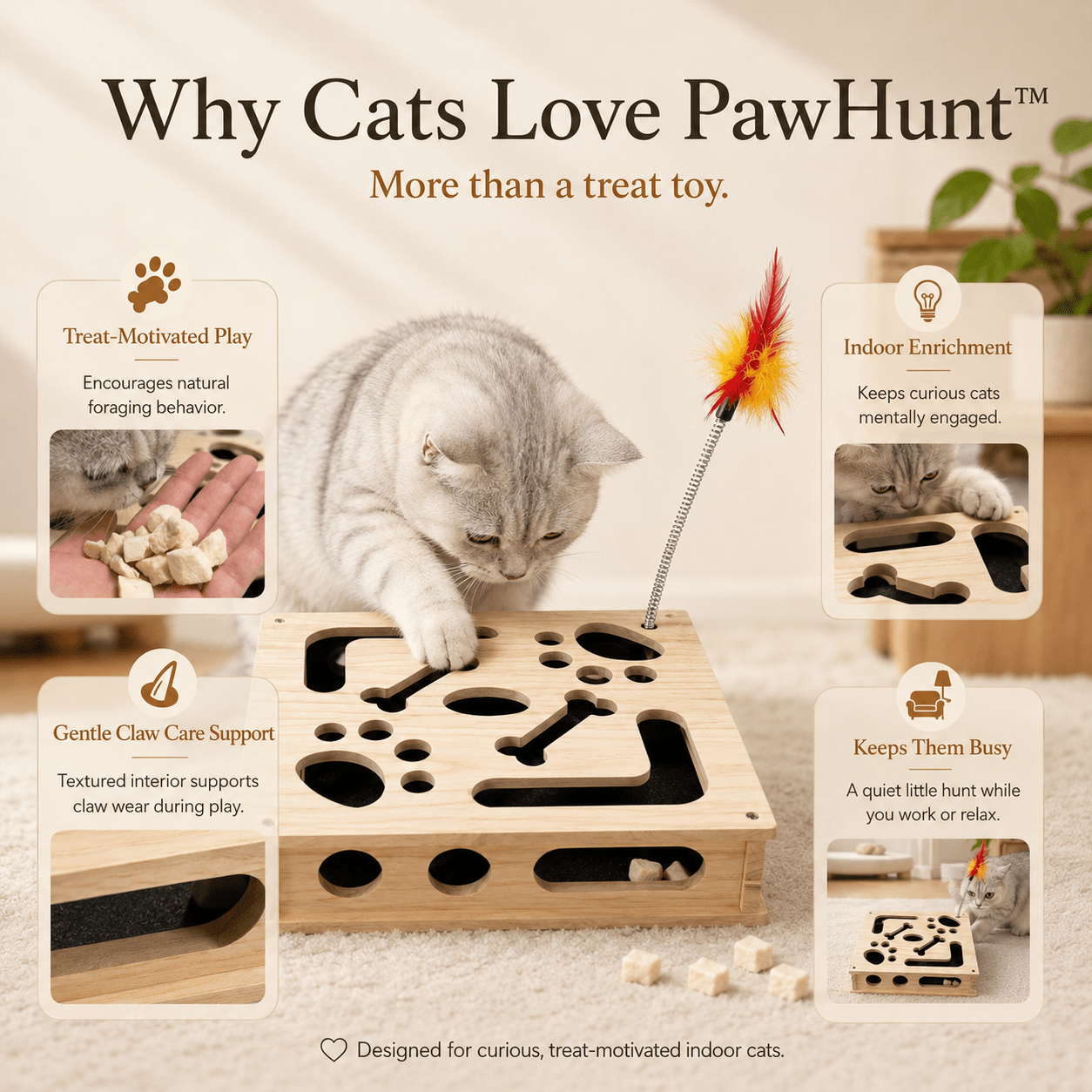 Easy assemble wooden cat puzzle toy with replaceable sandpaper liner