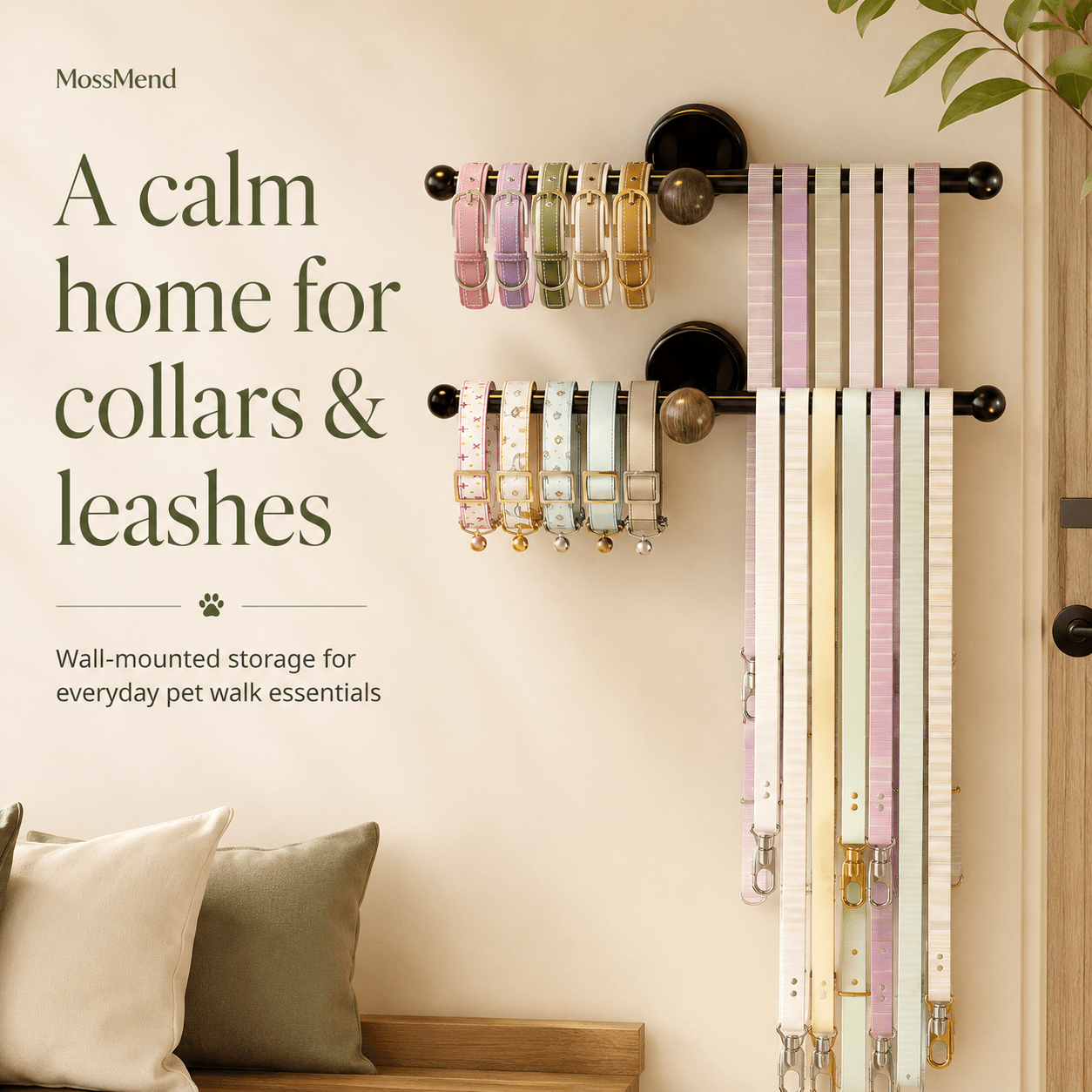 PawNest Pet Leash & Collar Organizer - Moss Mend