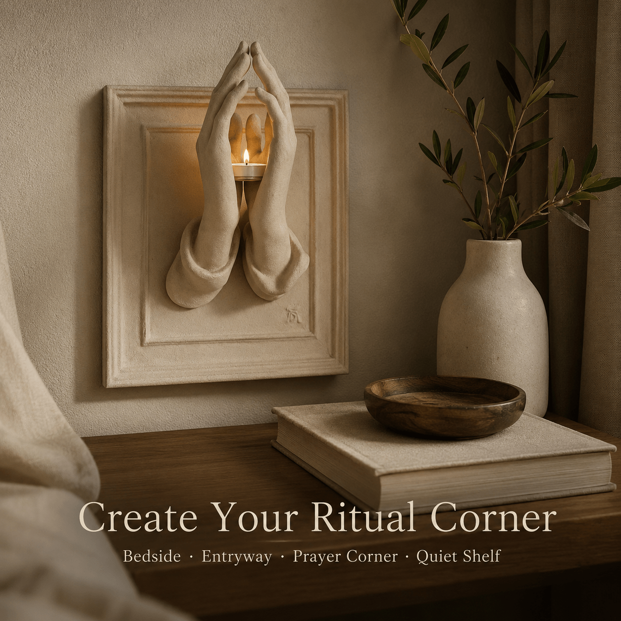 Praying Hands Tealight Candle Holder Wall Decor - Moss Mend