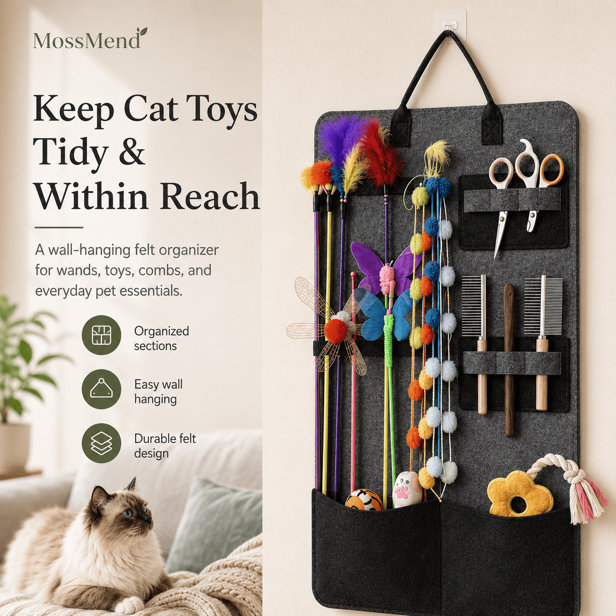 TidyTail Cat Wand Organizer - Moss Mend